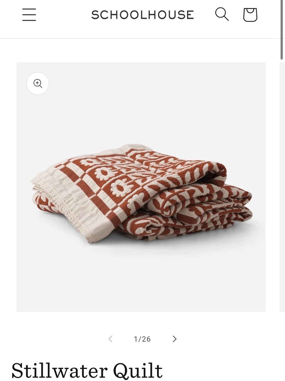 Schoolhouse Stillwater Quilt in Rust and Cream Floral Block
